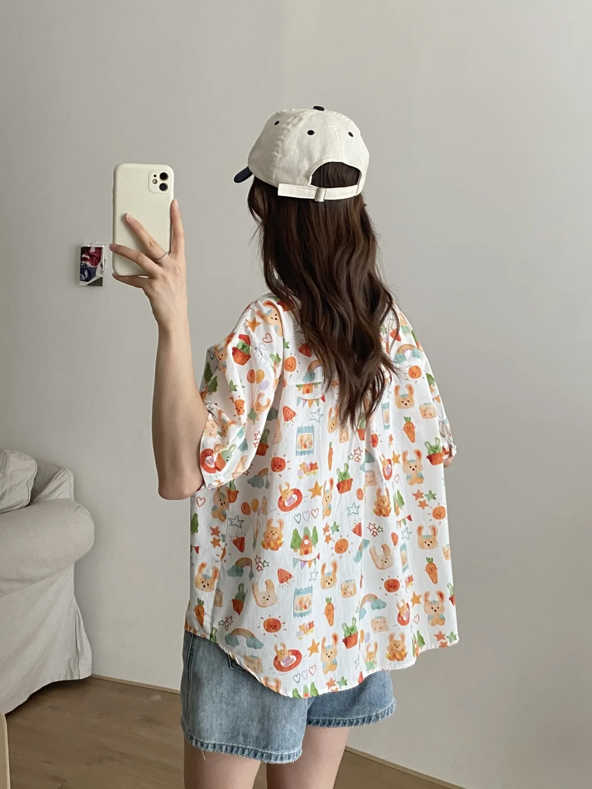 New Spring Cotton Shirt Women Short Sleeve Cartoon Printed Tops Girl Simple Fashion Casual Blouses 2024 Summer T45229QM