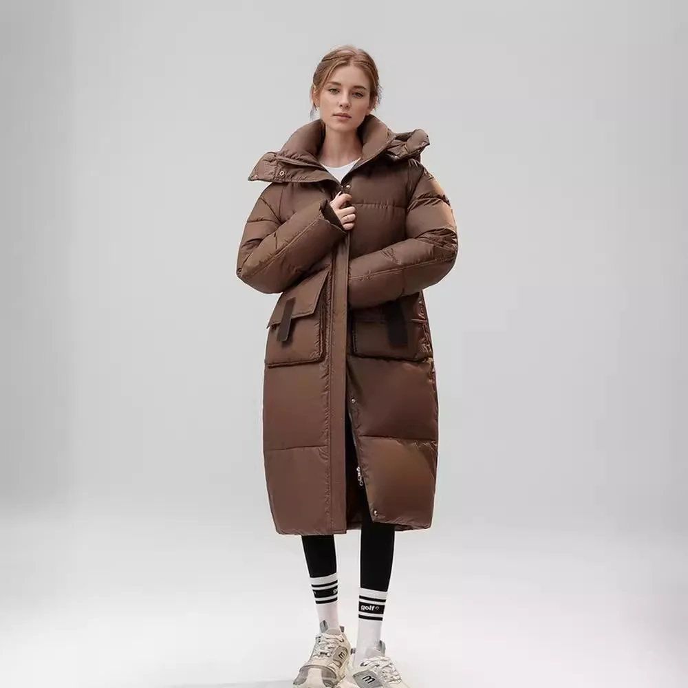 فضفاضة المرأة الركبة طول مقنعين طويلة الأكمام معطف القطن الدافئ 2025 الإناث الشتاء سترة عادية مقنع 2 جيب سترة قطن