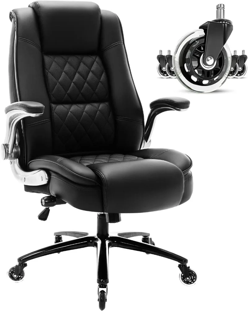 

High Back Office Chair- Flip Arms Adjustable Built-in Lumbar Support, Executive Computer Desk Chair Work Chairs