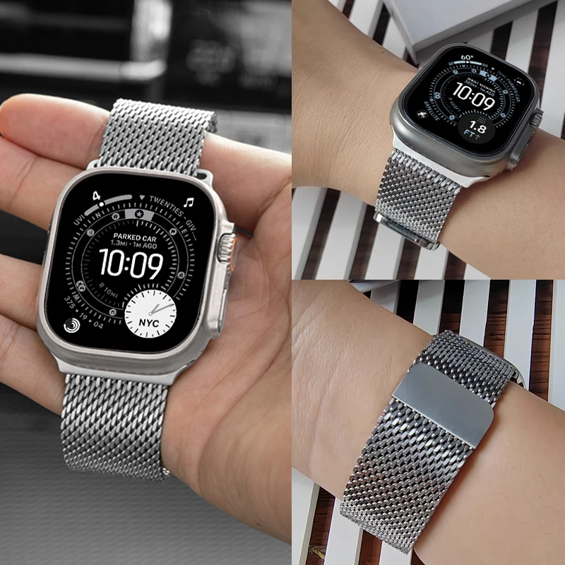 حزام ميلانيزي معدني سميك لساعة أبل Ultra3 2 العصابات 49 مللي متر 46 مللي متر 44 مللي متر 45 مللي متر 40 مللي متر 41 42 مللي متر سوار iWatch Series 11 10 9876 SE3