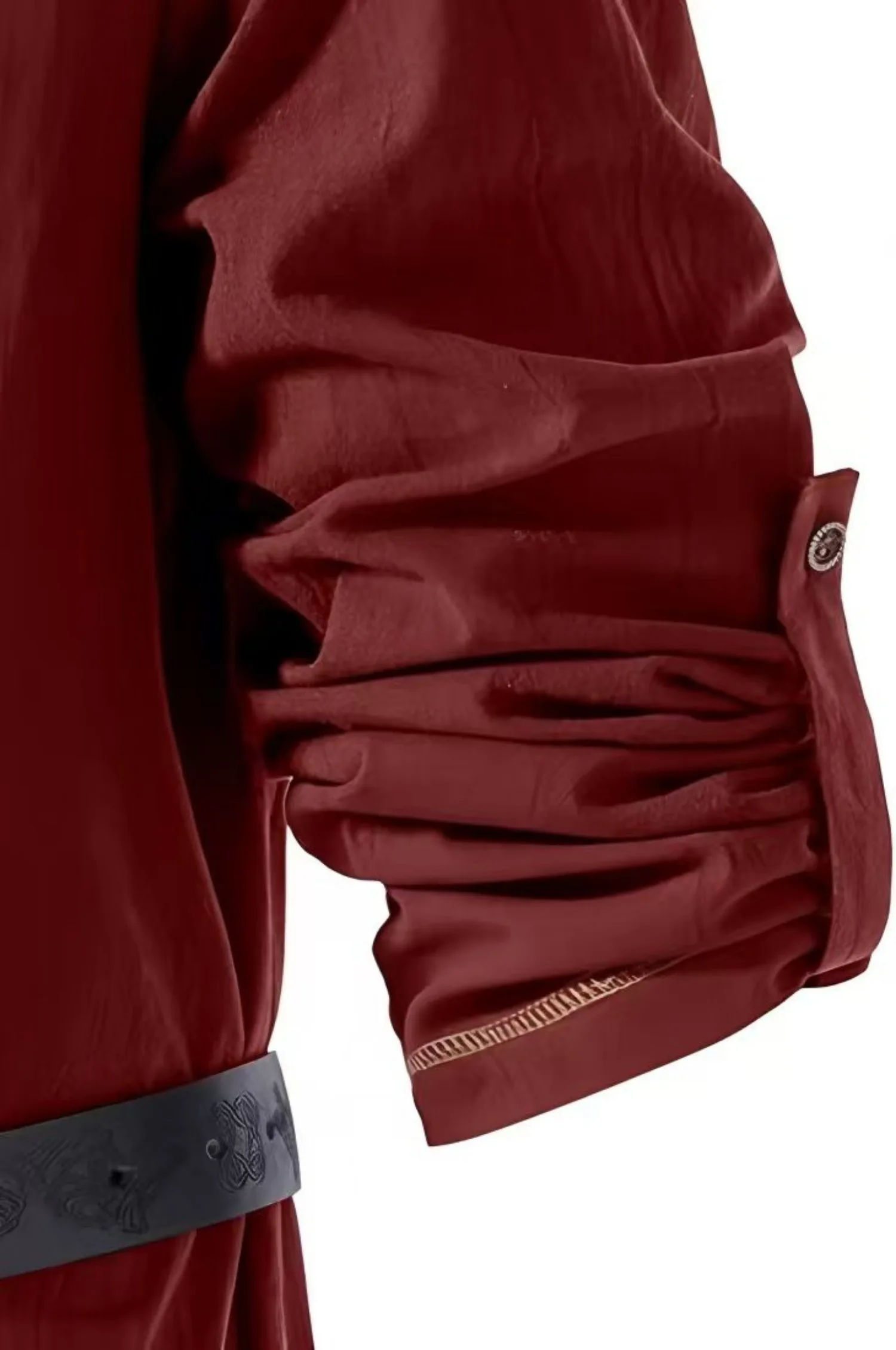 Mittelalterliches Schnür-Tunika-Hemd für Herren, Renaissance-Wikinger-Piratenkostüm, langärmliges Retro-Oberteil mit Gürtel für Halloween-Cosplay – Detail 33