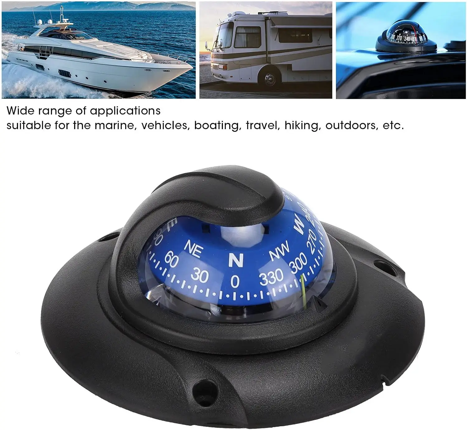 Flush Mount High Accuracy Magnetic Compass Car Compass with 12V LED Light for Marine Yacht Boat Ship Caravan Car