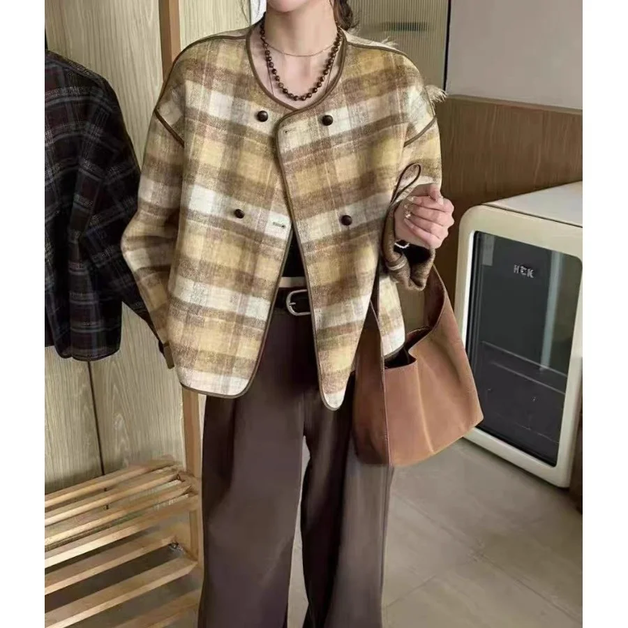 التخسيس منقوشة ort معطف فضفاض الجولة Ne الصوفية الرجعية تنوعا المرأة الخريف Faion جديد Sle تخفيف أنبوب مستقيم pe