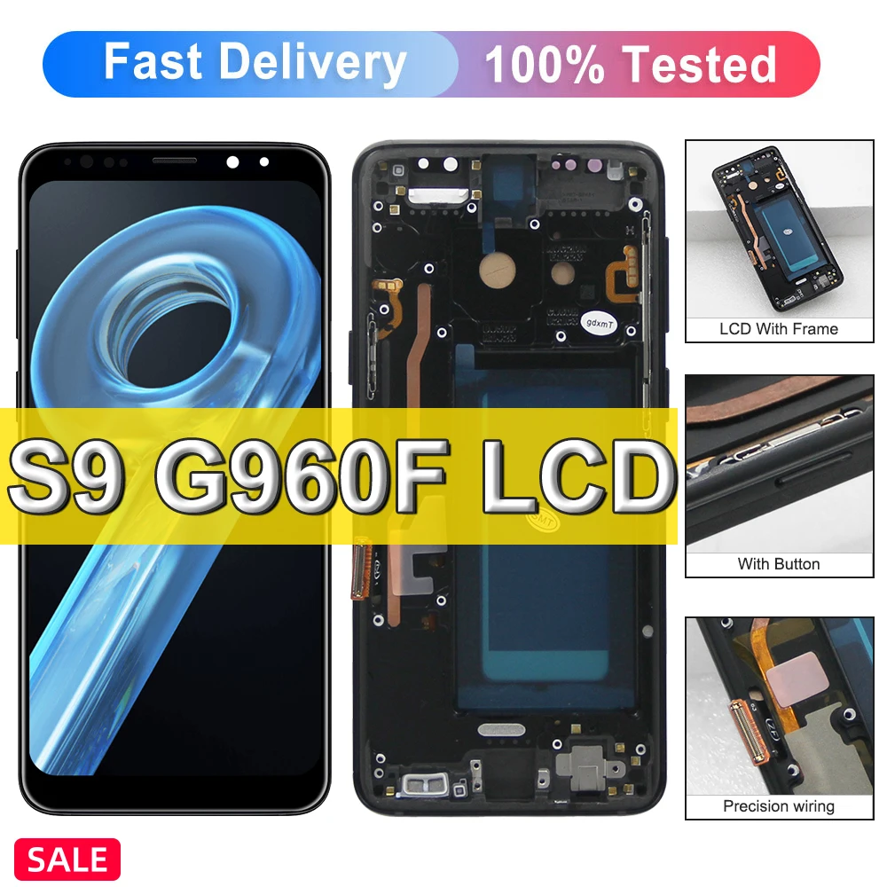 TFT S9 Display Screen, For Samsung S9 SM-G960FD G960 G960F LCD Display with Frame Touch Screen Digitizer Assembly Replacement