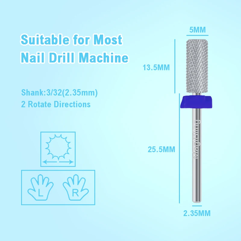 Small Barrel Tungsten Nail Drill Bits Carbide Left Right Hand Available Grinding Milling Cutter Sander Manicure DIY Tools 3/32