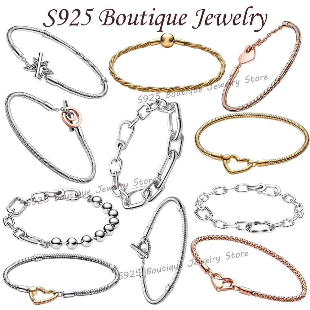 Heiß begehrtes Armband aus 925er Silber mit herzförmiger Schließe und Schlangenmuster, T-förmiges Armband für Damen, DIY-Schmuck – Detail 1