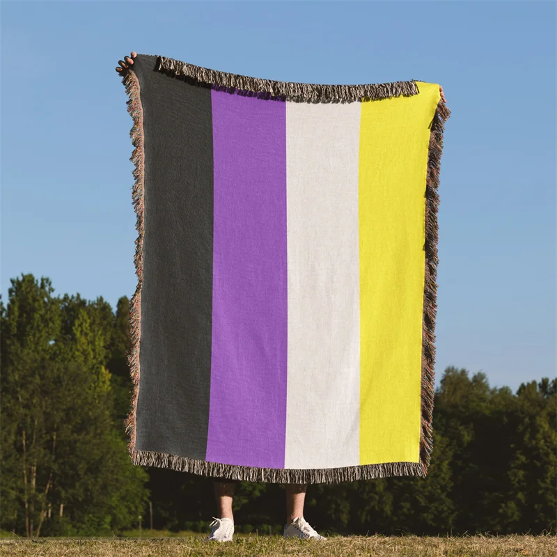 

Небинарное одеяло Gaslight Gatekeep Girlboss с флагом гордости ЛГБТ, радужное жаккардовое тканое одеяло с бахромой