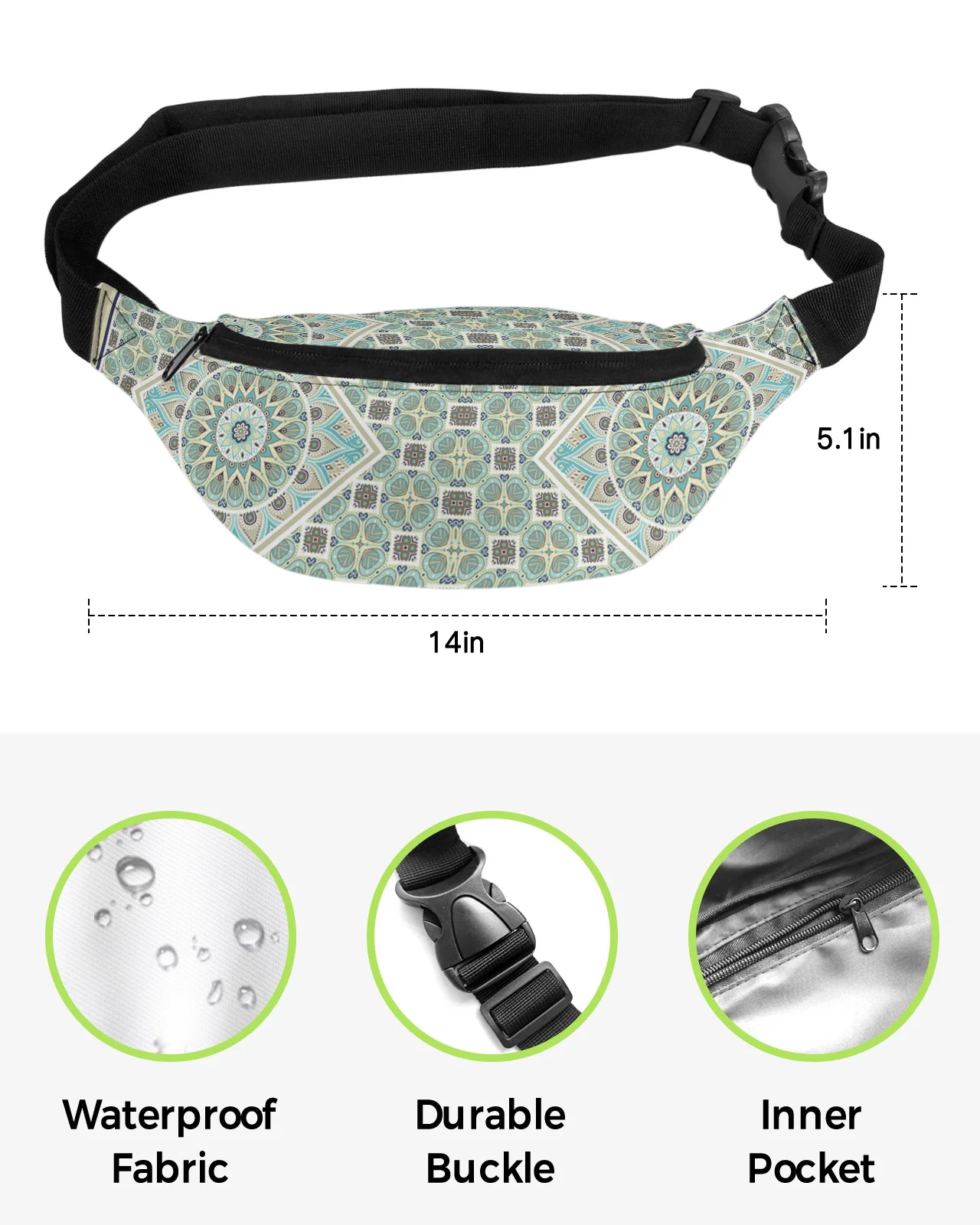 Bohemian Style Mandala Men Wallet Women Waist Bag Fanny Pack Purse Large Phone Belt Bag Wallet Pouch Waterproof Banana Hip Bags