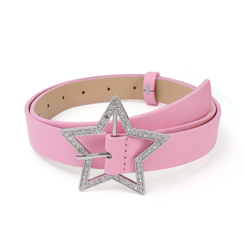 

Y2K Belts for Women Spice Girls Pink Black White Belt Denim Star PU Leather Rhinestones Belt Ins Sweet Cool Corset Jeans Belts