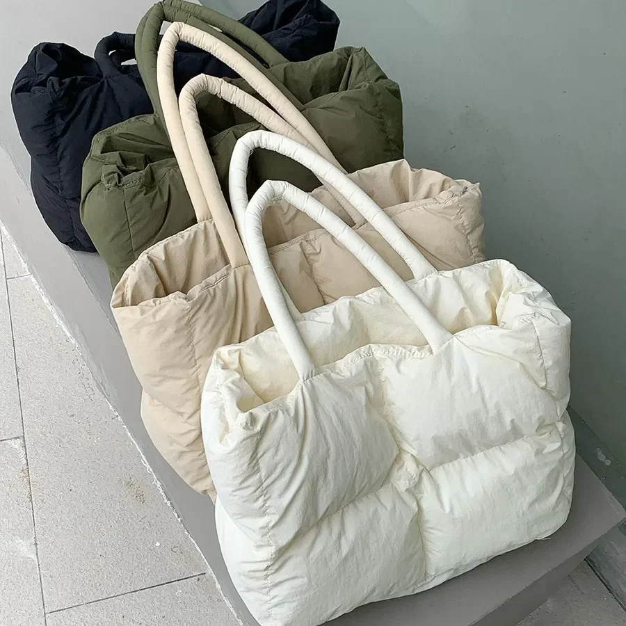 Большая стеганая женская сумка-тоут на хлопковом наполнителе, вместительные пуховые роскошные дизайнерские сумки для женщин, теплый мягкий шоппер