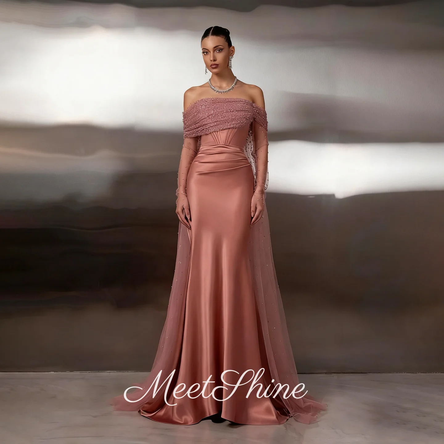 

Элегантные бледно-розовые атласные платья для выпускного вечера без бретелек с открытой спиной и блестками, стразы, бисер, плиссированные вечерние платья по индивидуальному заказу