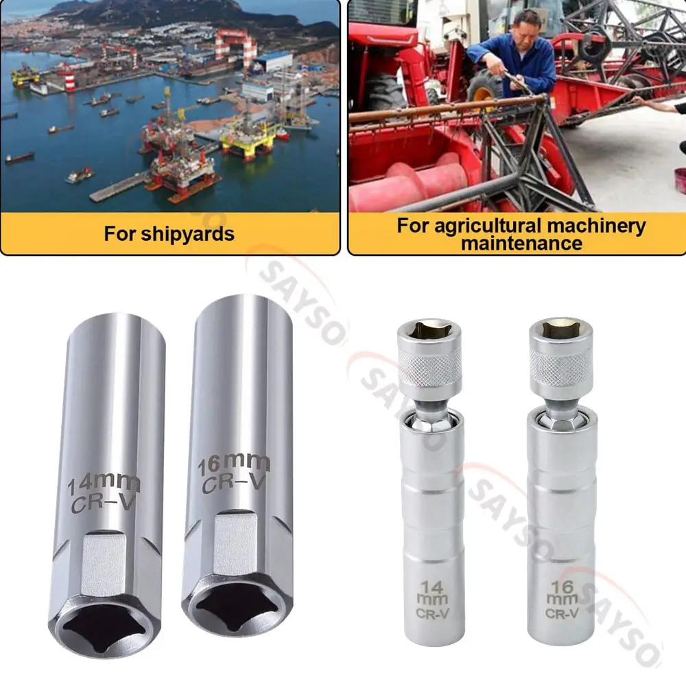 Spark Plug Socket Wrench Key Adapter 14 16mm Install Replace Repair Kit Torque Magnetic Remove Removal Gap Tool AUTO Mechanical