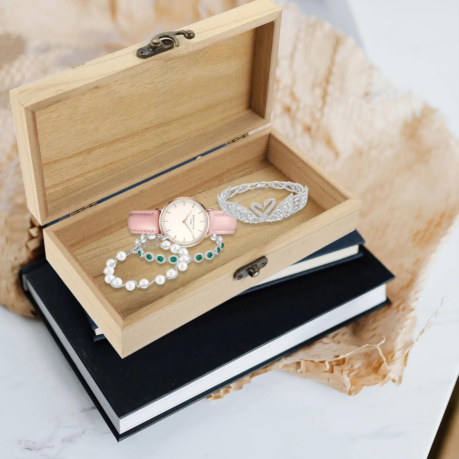 

2Pcs Jewelry Box Wooden Rectangular Small Jewelry Organizer Decorative Storage Case for Earrings Bracelets Necklaces
