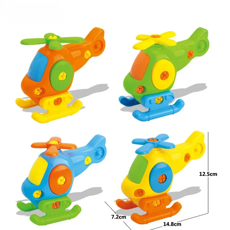 Puzzle Blocks Plastic Insert Train Helicopter Shape Screwing Disassembly Blocks for Children Educational Toys Scale Models