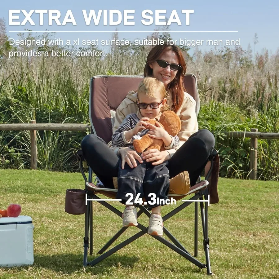 كرسي تخييم كبير الحجم قابل للطي للبالغين كرسي حديقة عالي التحمل مع جيوب جانبية كرسي رباعي قابل للطي محمول للخارج #5