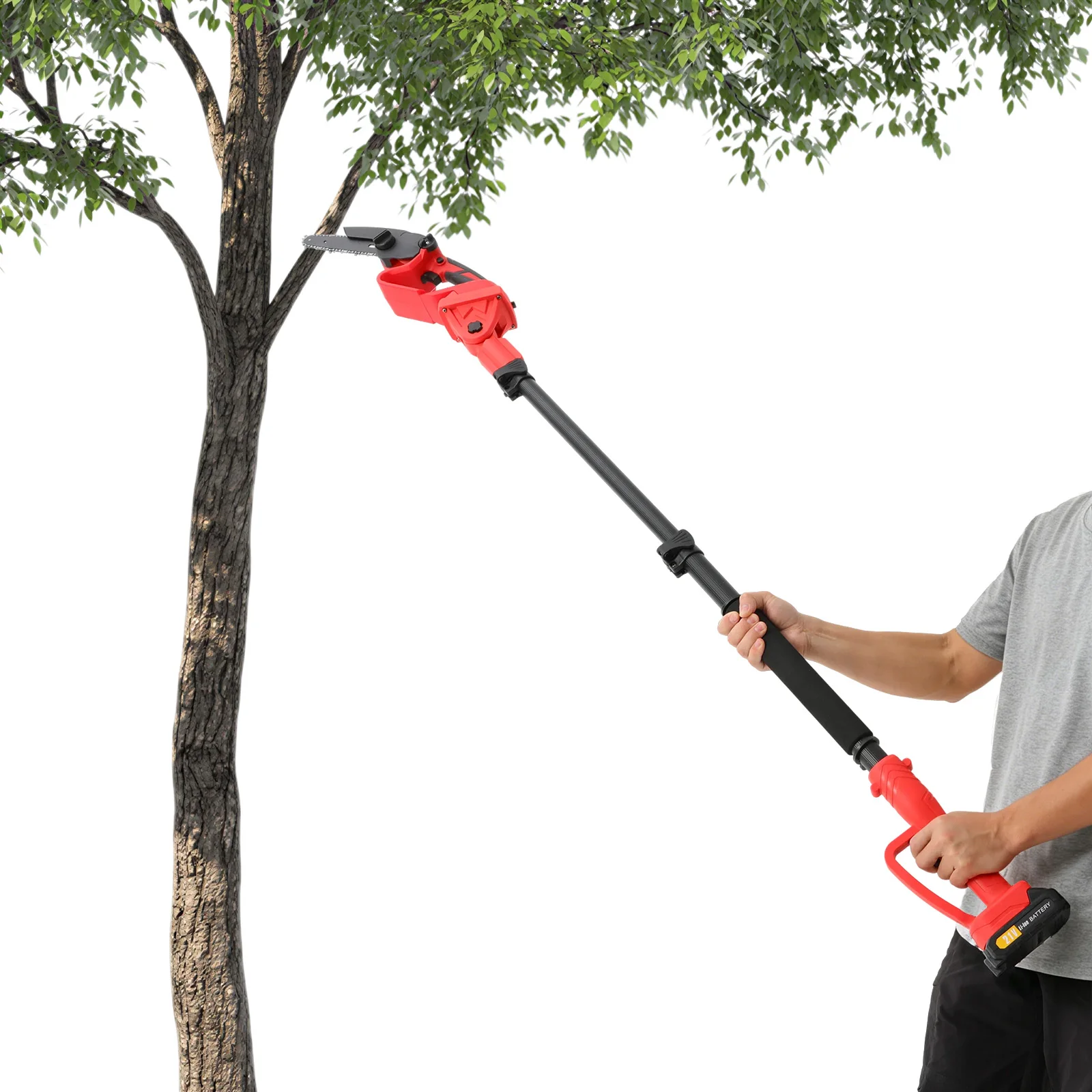 NEWEST Cordless Pole Saw, 2-in-1 Electric Pole Saws Mini Chainsaw with 2 Battery Pole Saws, Battery Powered Pole Chain Saw, Suitable for Tree Branches Wood Cutting and Tree Trimming