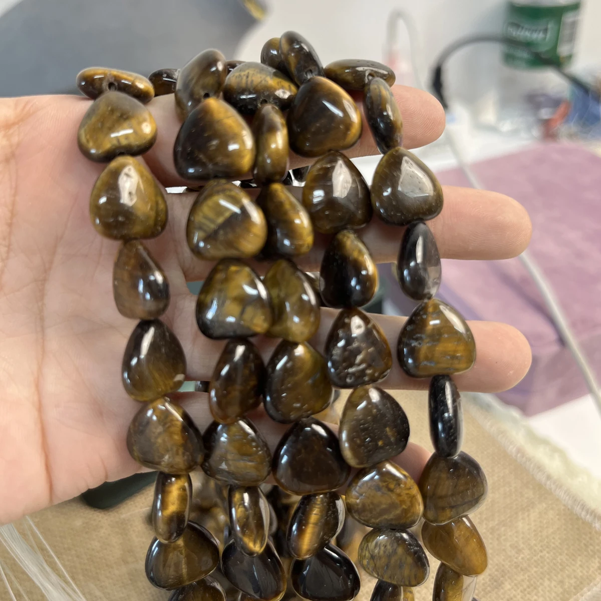 14mm Heart-shaped Semi-finished Natural Tiger's Eye Stone Loose Beads for Jewelry Making DIY Women Necklace Bracelet Accessories