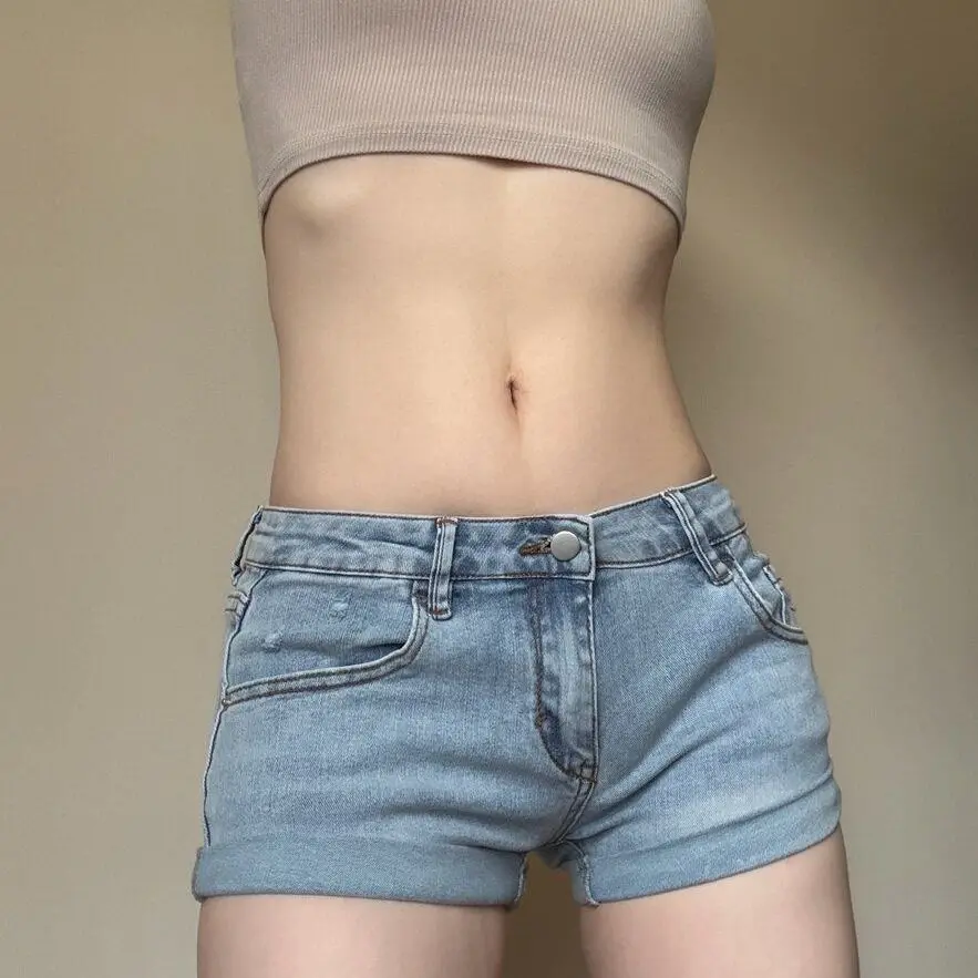 Spice Girl Curled Denim Ultra Short Women's Elastic Low Waist Slim Fit Fashion Sexy Skinny Hip Wrap Hot Pants