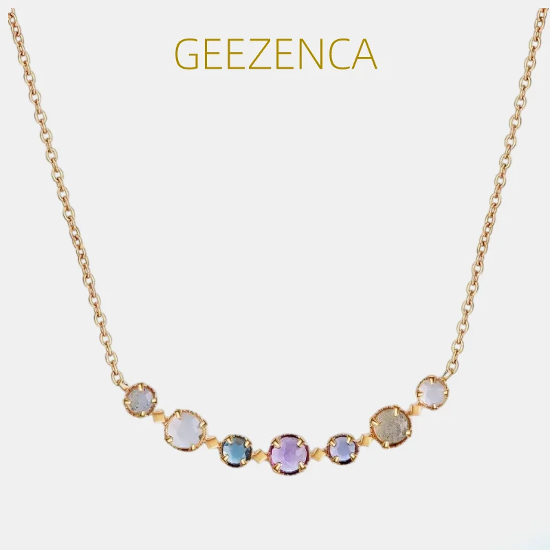 925 Sterling Silver Gold Plated Color Topaz Amethyst Labradorite Choker Necklace Luxury Japan Gemstone Necklaces  Fine Jewelry