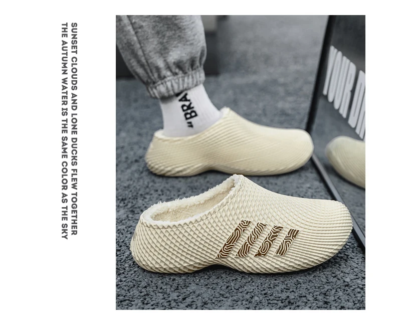 Winter Herren Warme Hausschuhe Indoor Clogs Slides Weiche Sohle Haus-Schuhe Samt Leichte Lässige Flache Schuhe Plüsch für Draußen – Detail 3
