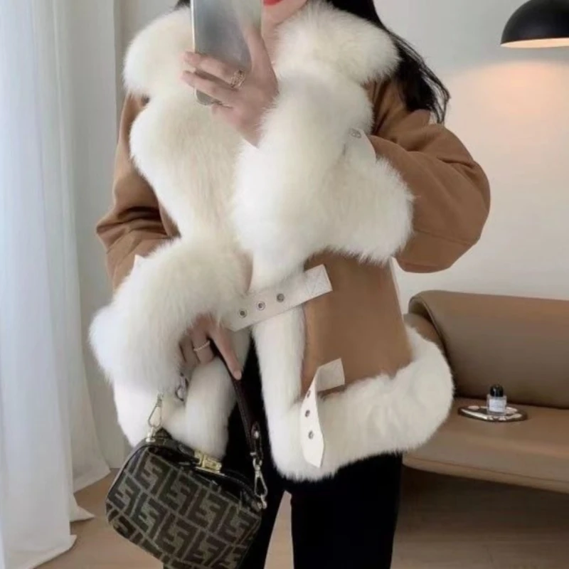 2025 nueva chaqueta de piel de moda de gama alta de piel de imitación de invierno de lana para mujer