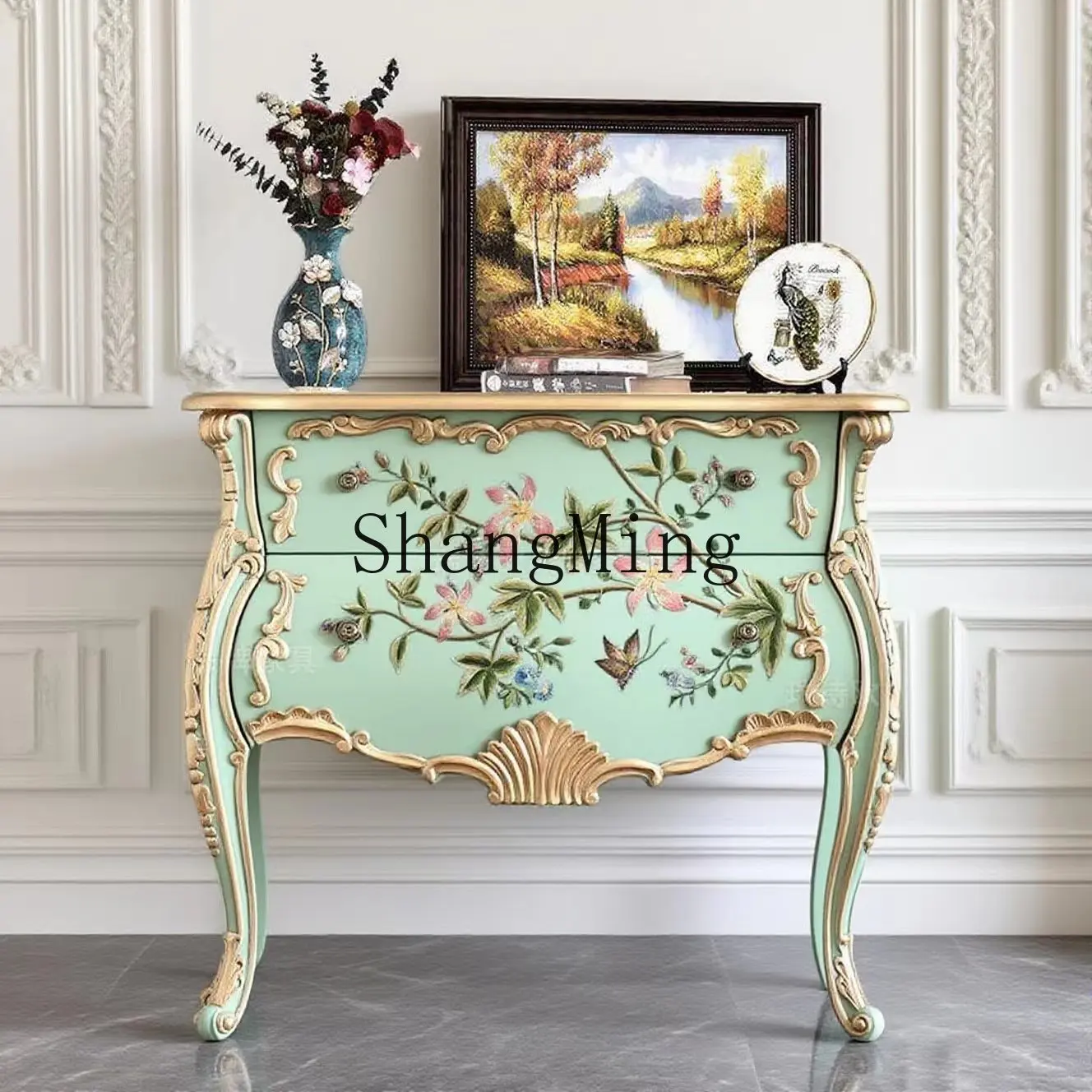 ZYY Premium Home Entrance Storage Dining Side Decoration Two Chest of Drawers Luxury Gold Embossed Cabinet