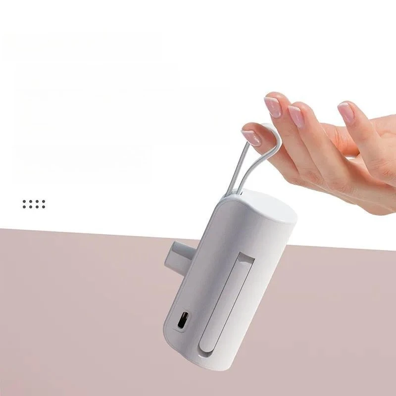 Mini Pocket Capsule Power Bank with Built in Cable and Bracket Portable Mobile Charger Direct Sales