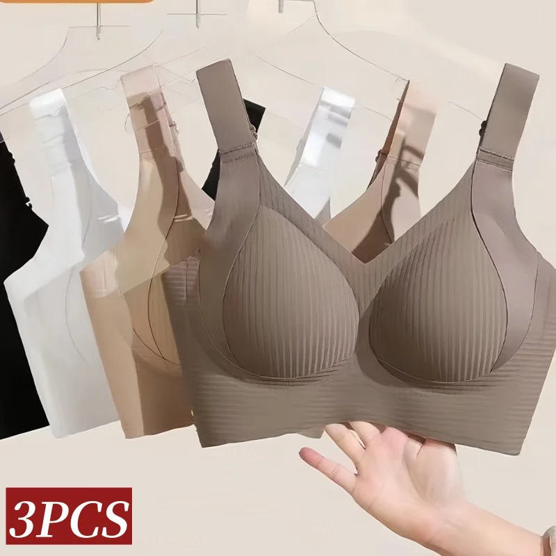 

3Pcs/Set Seamless Push-Up Bras Women Padded Vneck Underwear Non-wire Bra Comfort Shoulder Straps Intimates M-3XL