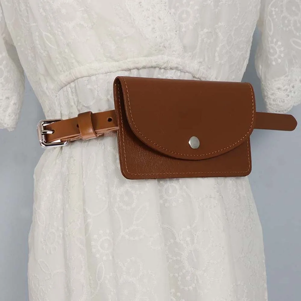 

Fashion Detachable Waist Belt With Bag Flap Fanny Pack Waistband Waist Bag 2 in 1 Solid Color PU Leather Coin Purse Work