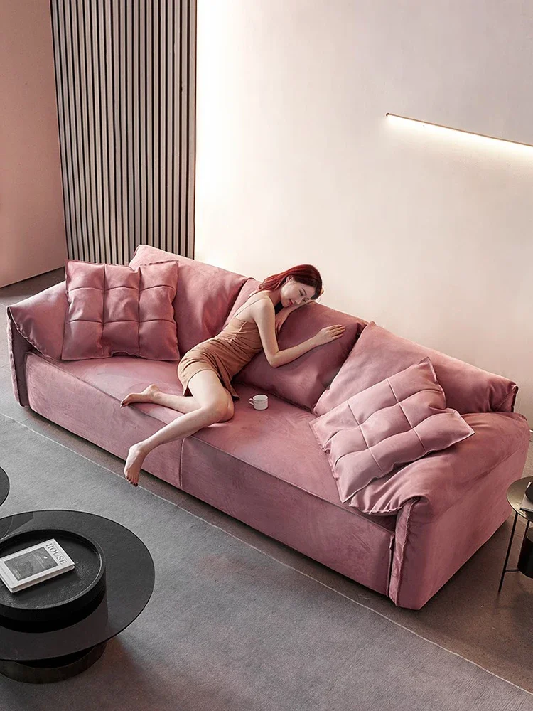 

Pink sofa living room modern light luxury designer small apartment Italian minimalist elephant ears technology cloth sofa