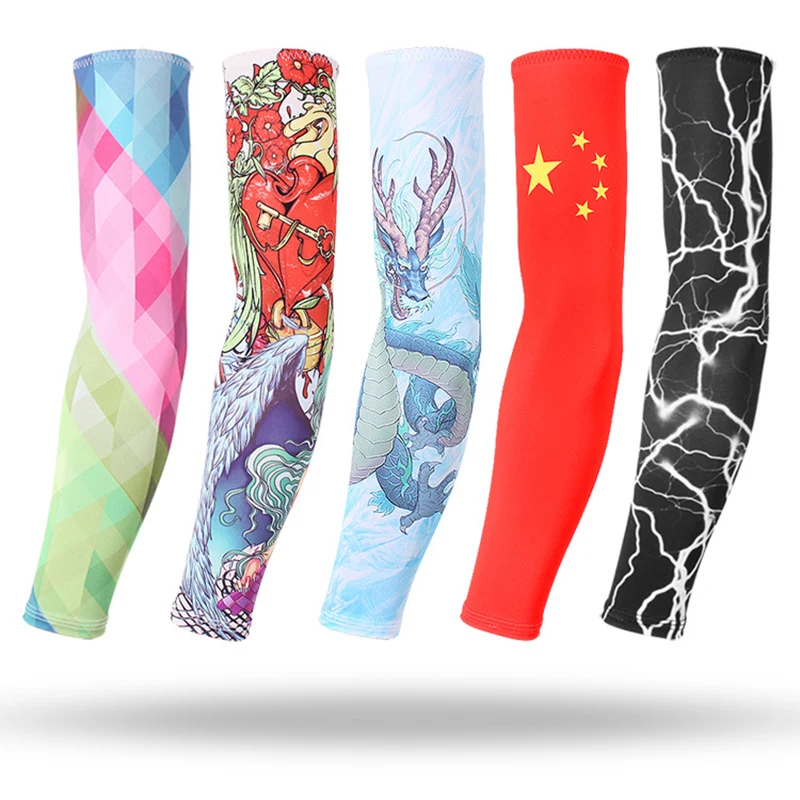 

Chinese Tattoo Sleeves Men Armguard Outdoor Cycling Cuff Driving Sunscreen Fishing Arm Cover Ice Silk Summer Arm Sleeves Warmers