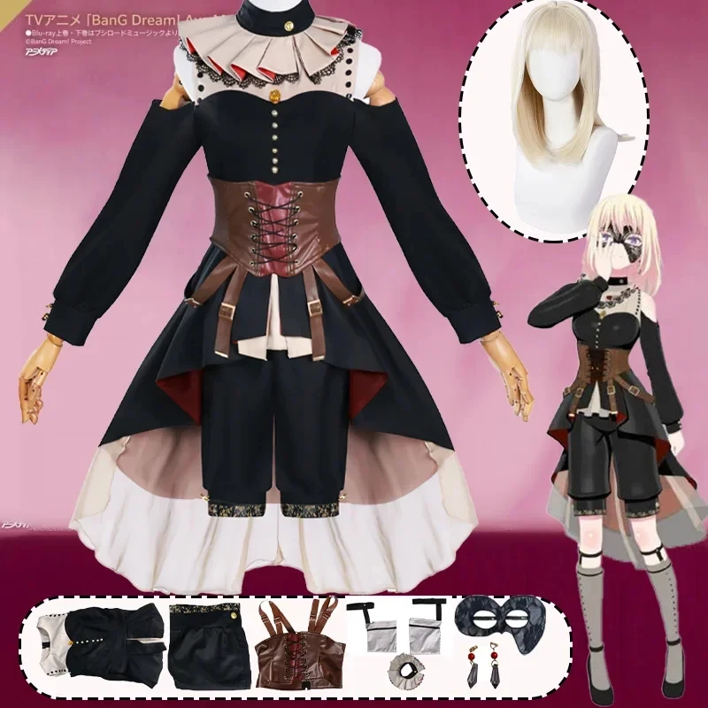 

ABC123CosplayMisumi Uika Anime BanG Dream! Ave Mujica Cosplay Costume Party Dress Mask Full Set Black Lolita S3'd,5;h.9/
