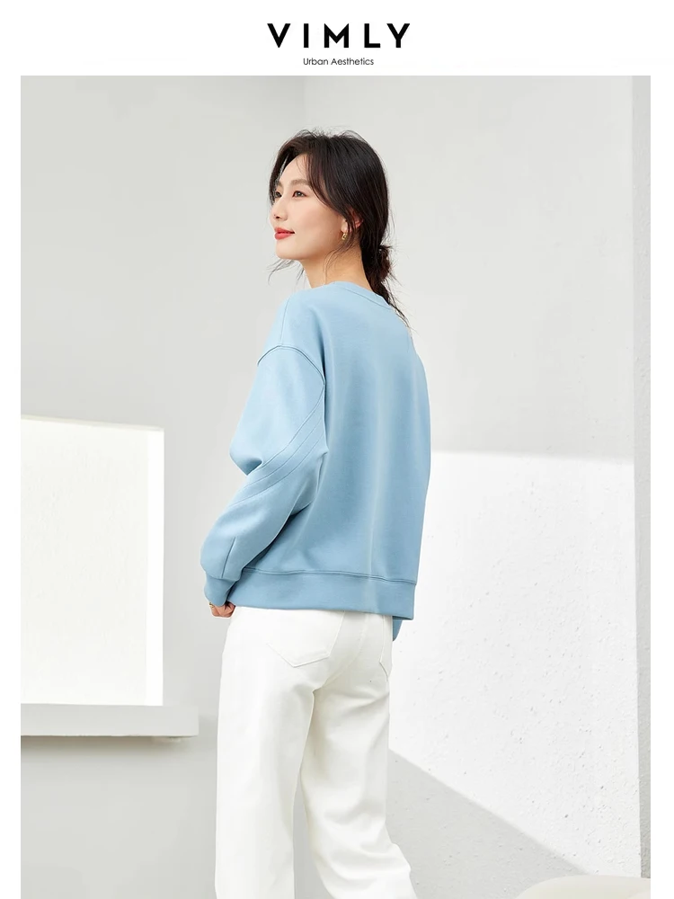 Vimly Women's Casual Sweatshirts 2024 Spring New O-neck Loose Long Sleeve Tops for Woman Cotton Solid Pullovers Female M6009