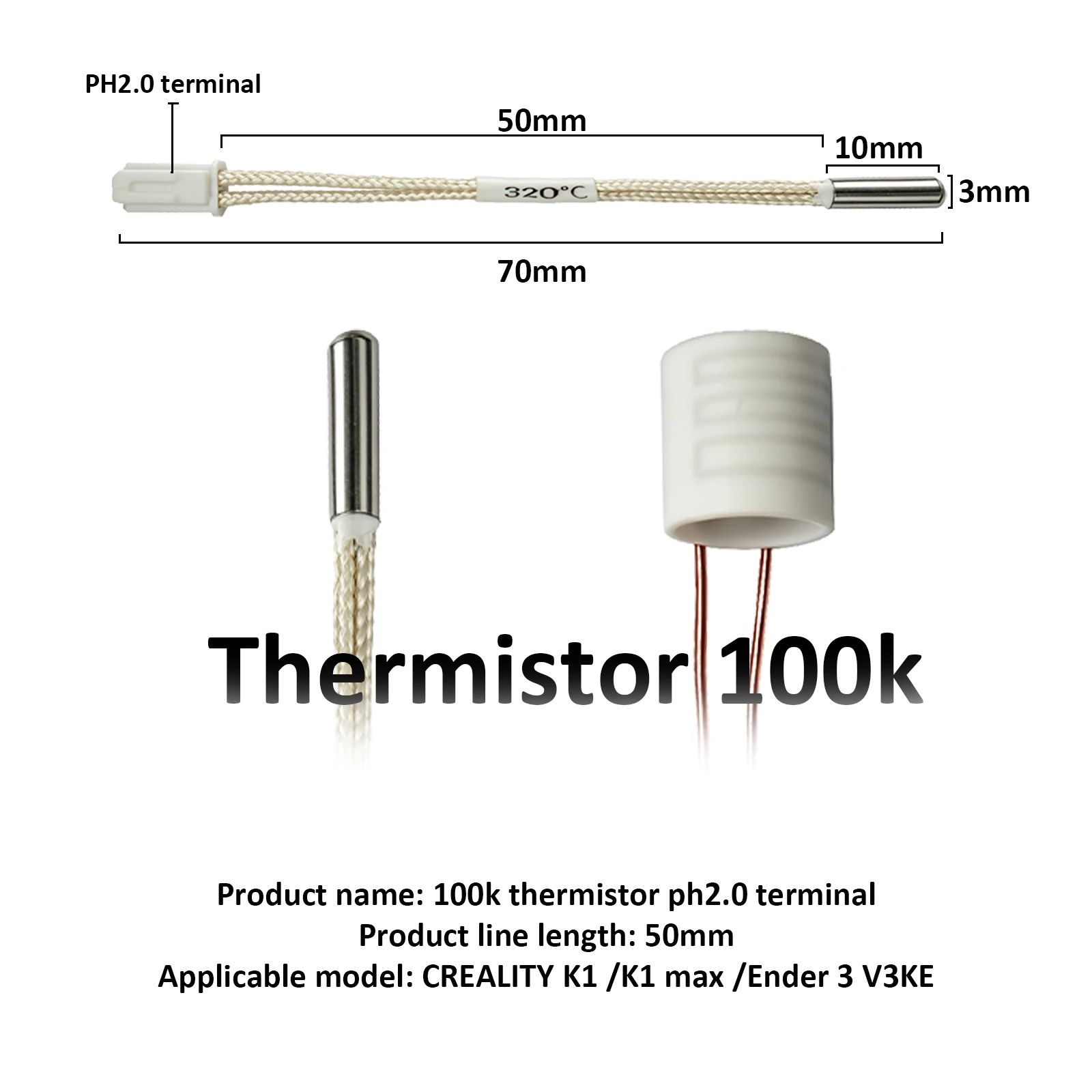 Upgraded 24V 60W Ceramic Heater Cartridge Thermistor Kit for Creality K1 K1C K1 Max Ender 3 V3 KE High Temp Hotend Replacement view 6