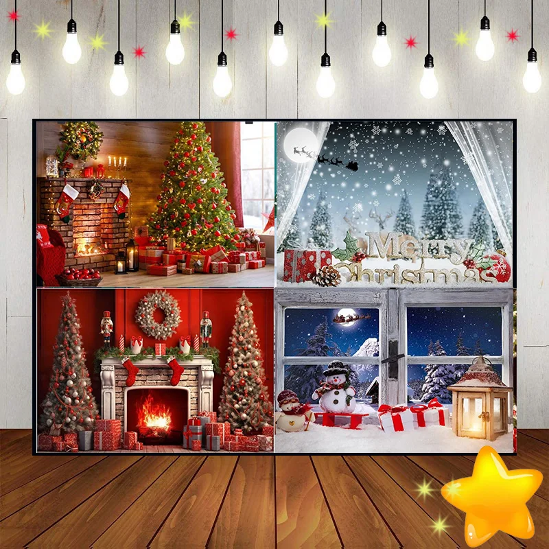 

Merry Christmas Background Custom Birthday Backdrop Holiday Family Photography Backdrops Santa Baby Shower Eve Photo Snow Banner