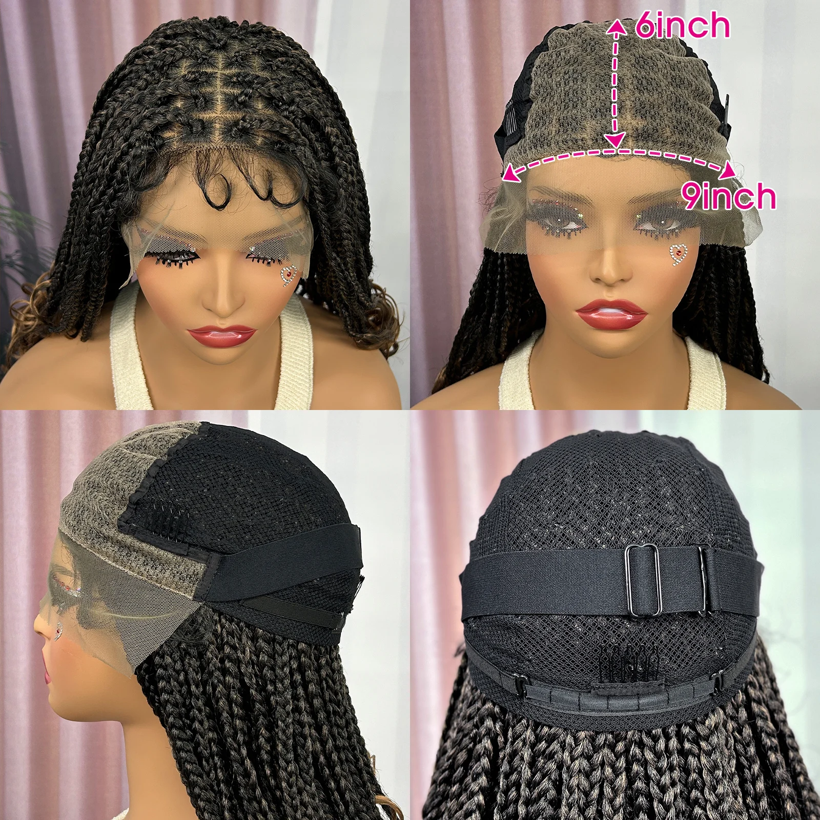 Ombre Synthetic Lace Front Square Knotless Box Braided Wig with Wavy Ends Lace Frontal Braids Wig with Baby Hair for Black Women image 6