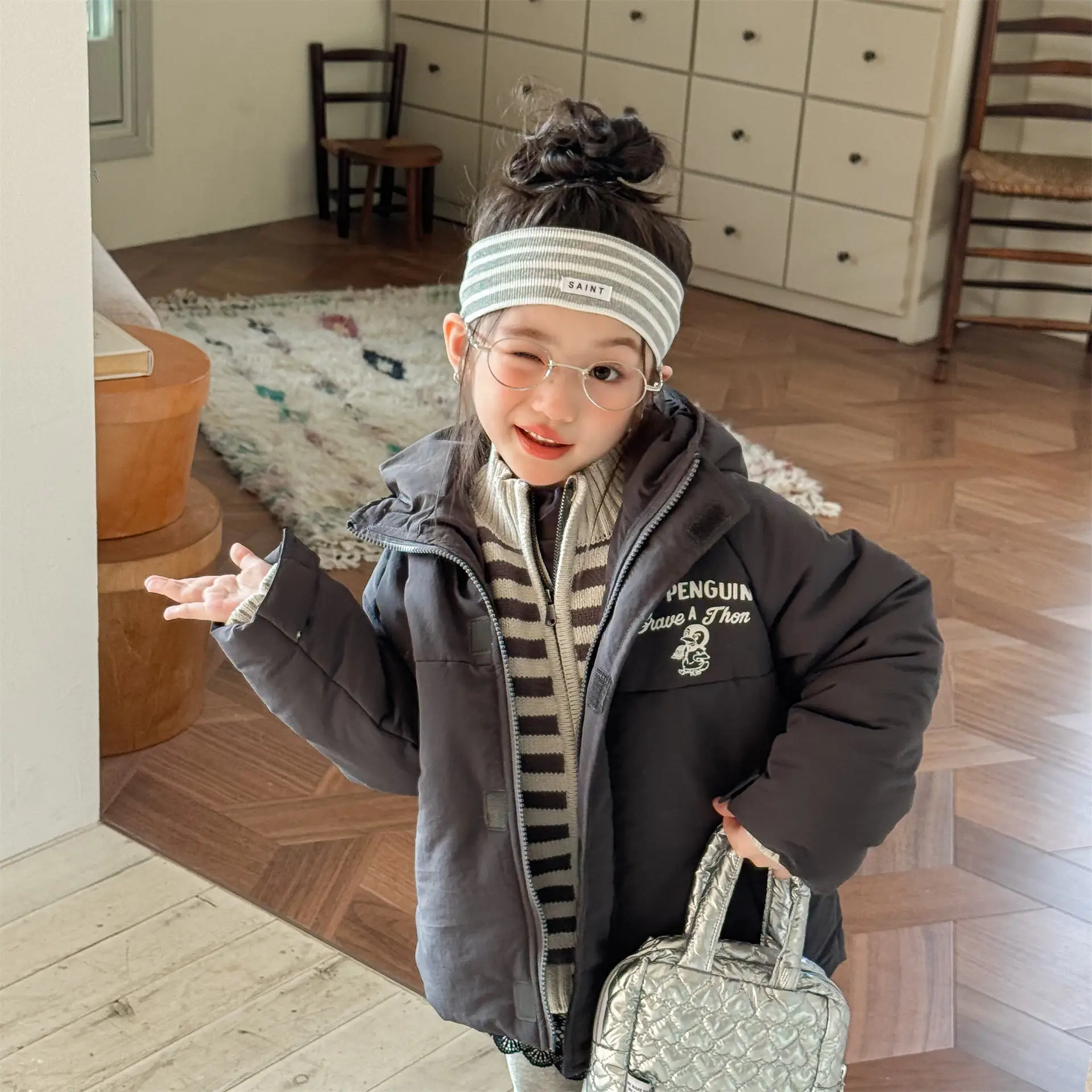 

2025 Winter New Children Long Sleeve Hooded Coat Plus Velvet Thick Boys Casual Coat Kids Clothes Girls Warm Padded Jacket