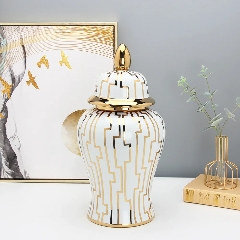 

European-style Light Luxury Vase Tea Cans Golden General Cans Home Living Room Study Sample Room Accessories Home Decorations