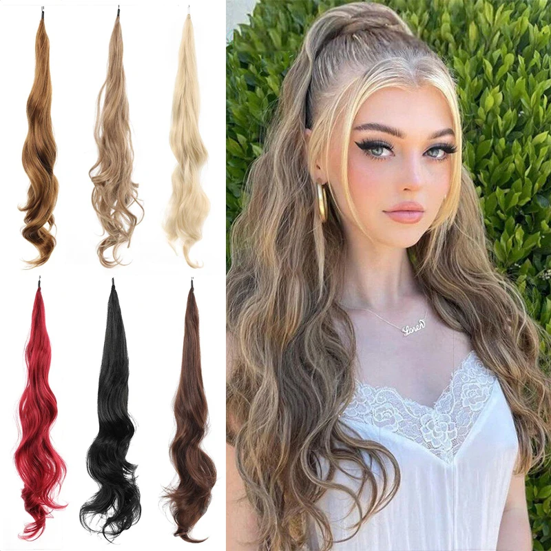 Wig 32 Inch Long Ponytail Women's Wrap Around Style Hair Extensions Ponytail Magic Wand Ponytail Stick Hair