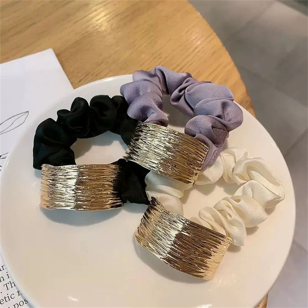 New Korean Style Satin Metal Hair Rope Elastic Hair Bands For Women Girl Fashion Ponytail Holder Hair Ropes Hair Accessories