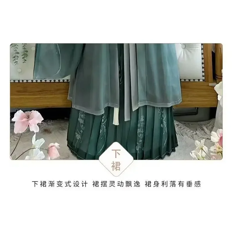 Hanfu chino tradicional Vintage para mujer, disfraz de Halloween, vestido Hanfu verde estampado, conjuntos de 3 uds de talla grande XL