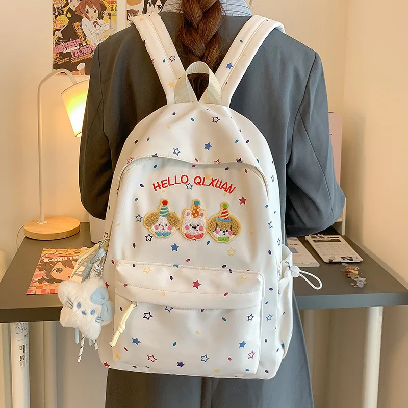 traveasy-brand-2026-new-cute-fashion-cartoon-backpack-for-girls-nylon-star-pendant-middle-high-school-students-commute-backpack