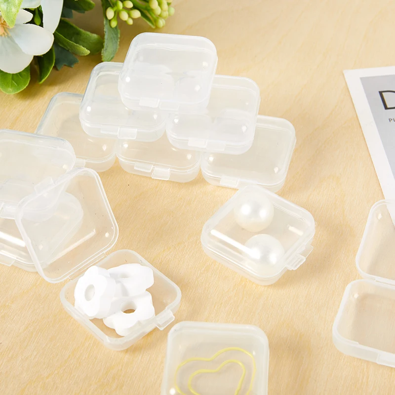 10Pcs Mini Plastic Storage Box Transparent Jewelry Storage Case Earrings Rings Finishing Boxes Small Items Container