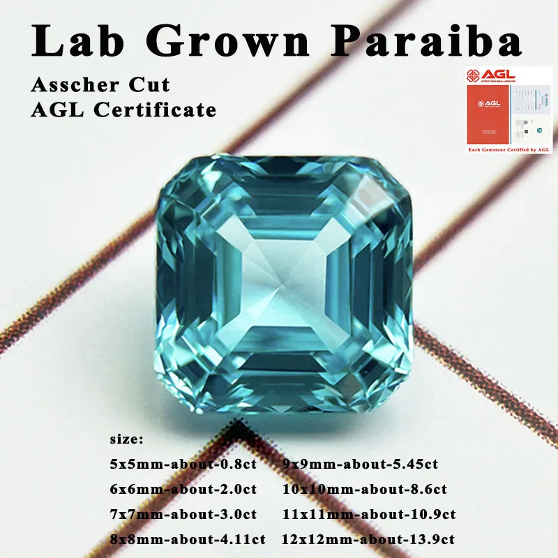

Lab Grown Paraiba Asscher Cut Gemstone for DIY Advanced Jewelry Making Inlay Ring Necklace Bracelet Selectable AGL Certificate