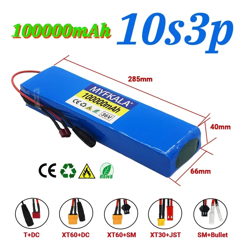 36V 100Ah 18650 Rechargeable Lithium Battery Pack 10S3P 1000W Power Modified Bicycle Scooter Electric Vehicle with BMS