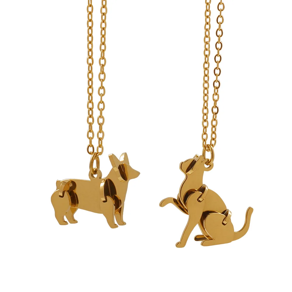 New 316L Stainless Steel Building Block Cats Dogs Pendant Necklace 2024 Rust Proof Exquisite Daily Chic Women Waterproof Jewelry