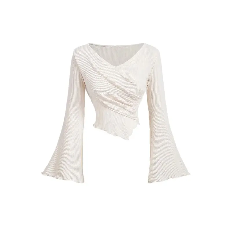 

CYL-женские весенние укороченные топы с длинными рукавами Y2K, модные асимметричные трикотажные футболки с открытыми плечами, топы на выход