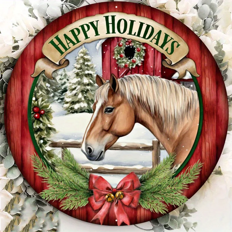 

Welcome Sign for Christmas Decor, White Aluminum Metal, Easy to Hang, Happy Holidays Horse, Durable, Rust-Resistant, 8x8In, 1Pc