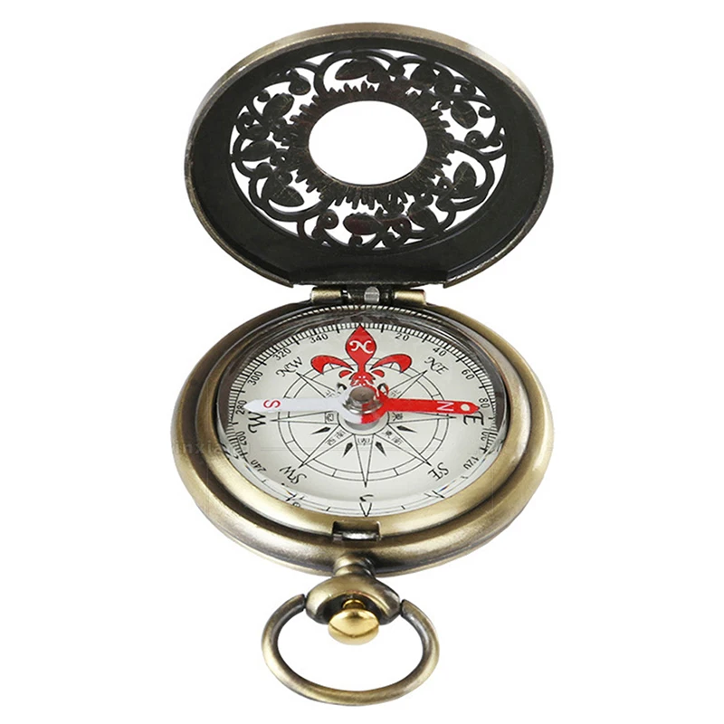 Vintage Bronze Compass Pocket Watch Design Outdoor Hiking Navigation Mountaineering Camping Hiking Portable Flip Compasses