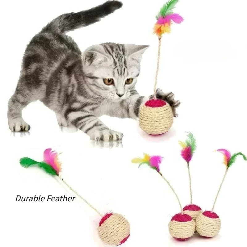 

2pcs Cat Sisal Shuttlecock Ball Training Interactive Toy Pet Feather Play Self Fun and Stress Relieving Toy
